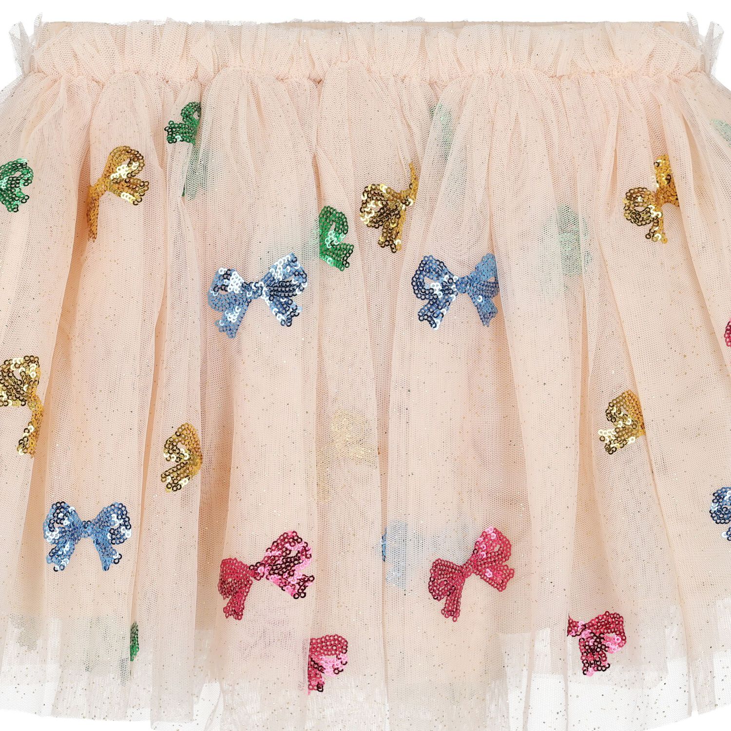 Girls Beige Bow Tulle Skirt, 1, hi-res