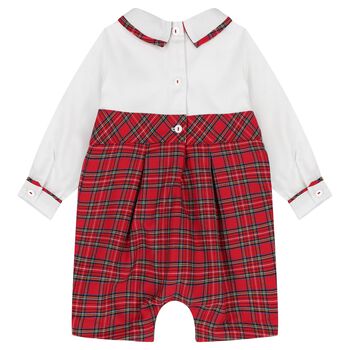 Baby Boys White & Red Tartan Romper