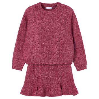Girls Burgundy Knitted Skirt Set