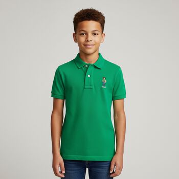 Boys Green Polo Bear Polo Shirt