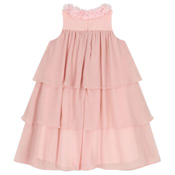Girls Pink Flower Tiered Dress