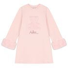 Girls Pink Logo Faux fur Dress, 1, hi-res