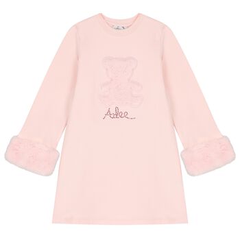 Girls Pink Logo Faux fur Dress