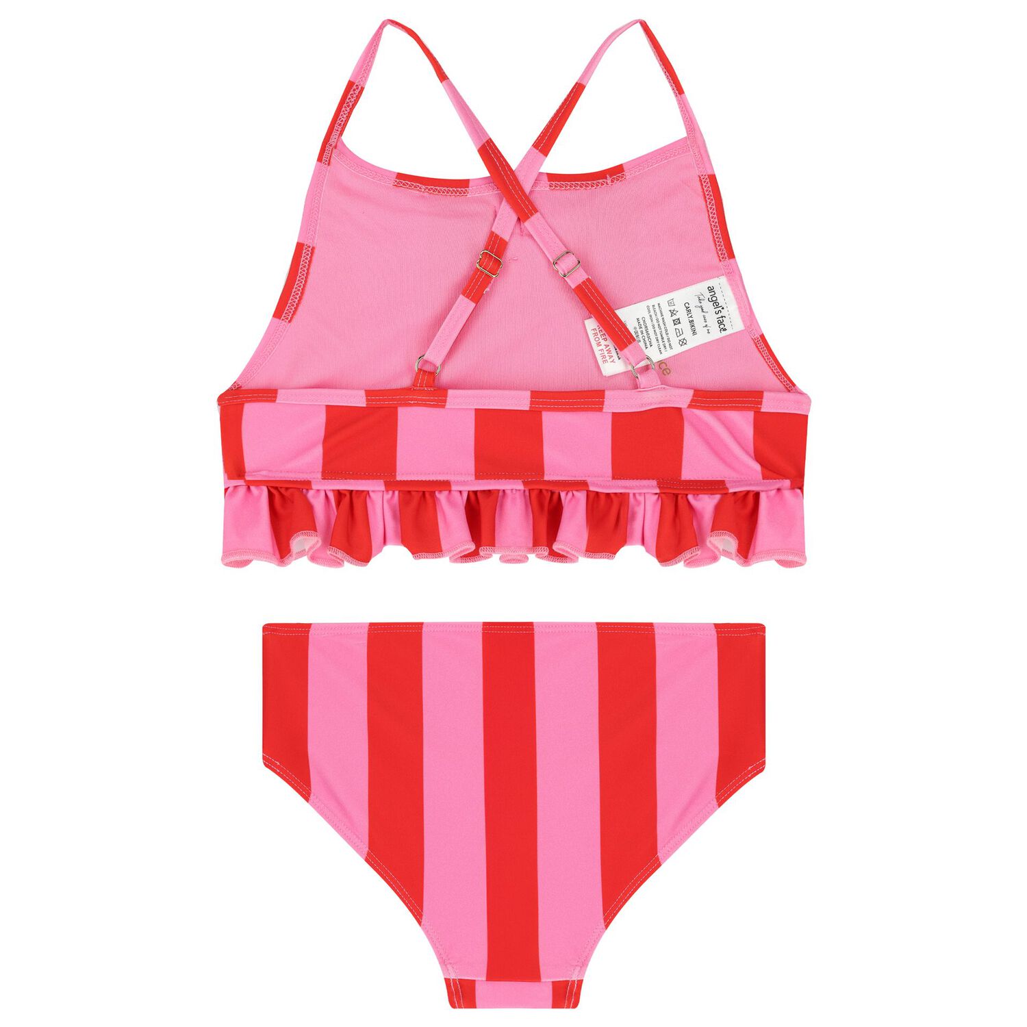 Girls Pink & Red Striped Bikini, 1, hi-res image number null