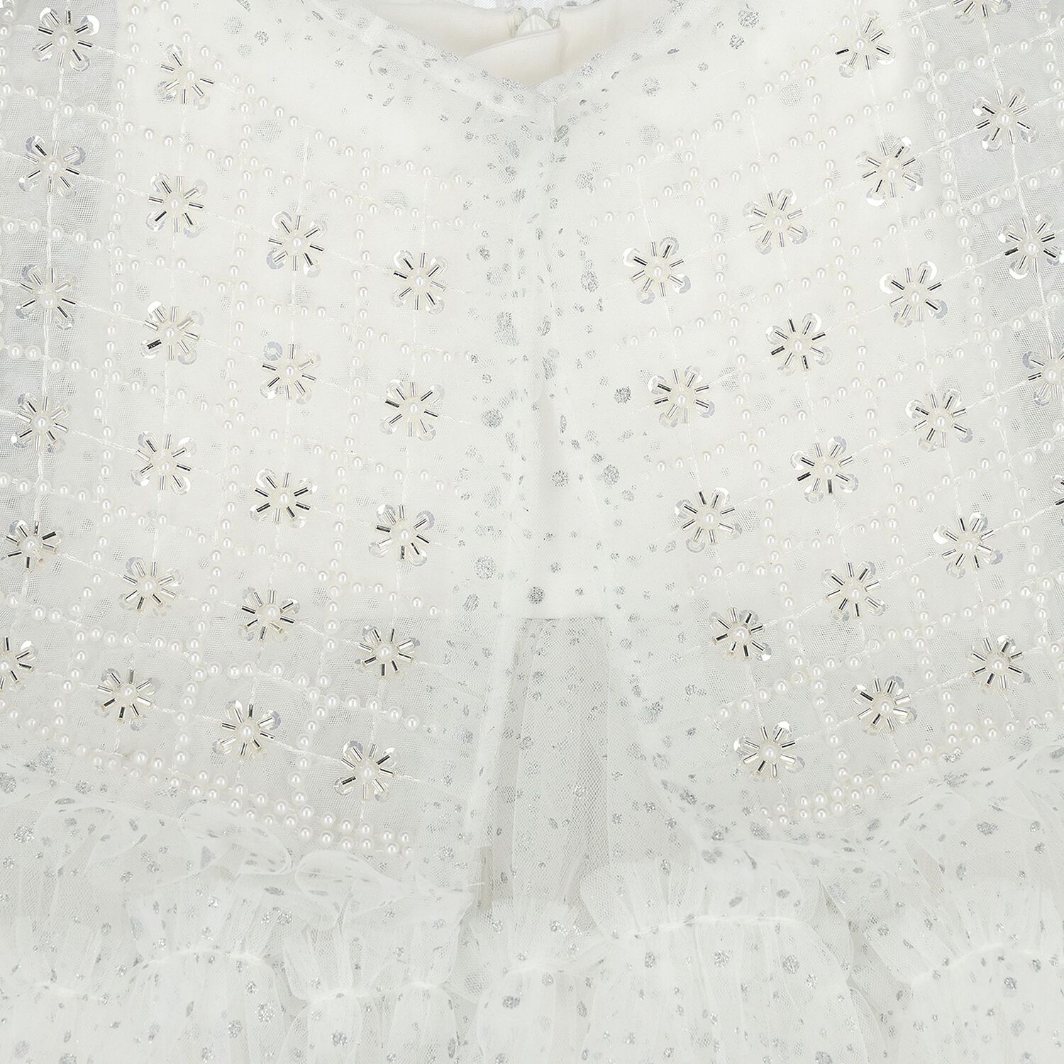 Younger Girls White Embellished Tulle Dress, 1, hi-res