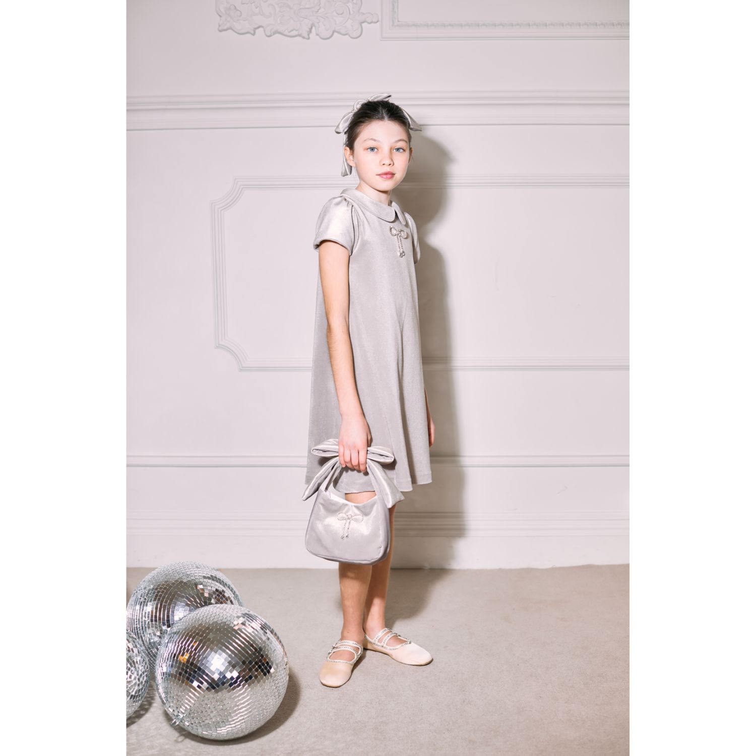 فستان بنات بفيونكة باللون الذهبي, 1, hi-res image number null