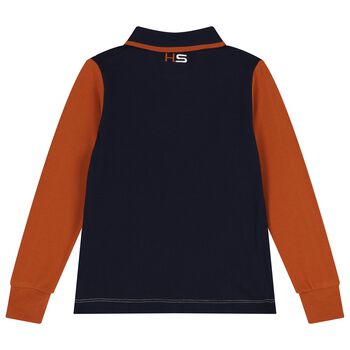 Boys White & Navy Blue Long Sleeve Top