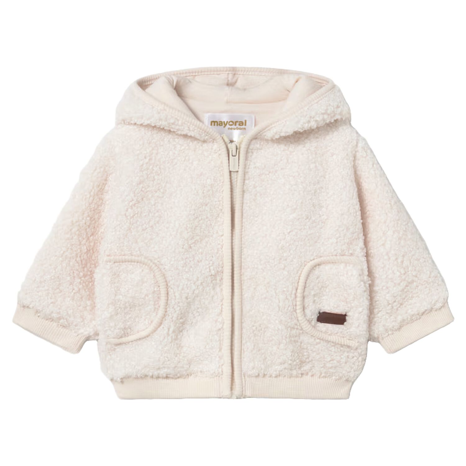 Baby Boys Ivory Fur Zip Up Hooded Top, 1, hi-res