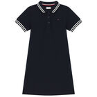 Girls Navy Blue Logo Polo Dress, 1, hi-res