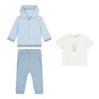 Baby Boys White & Blue 3 Piece Tracksuit, 1, hi-res