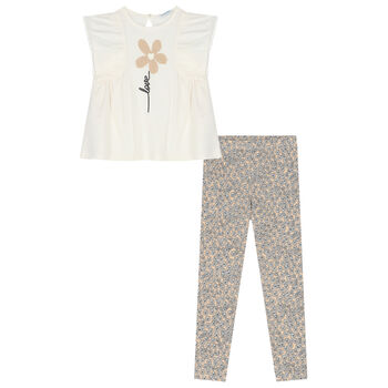Girls Ivory & Beige Leggings Set