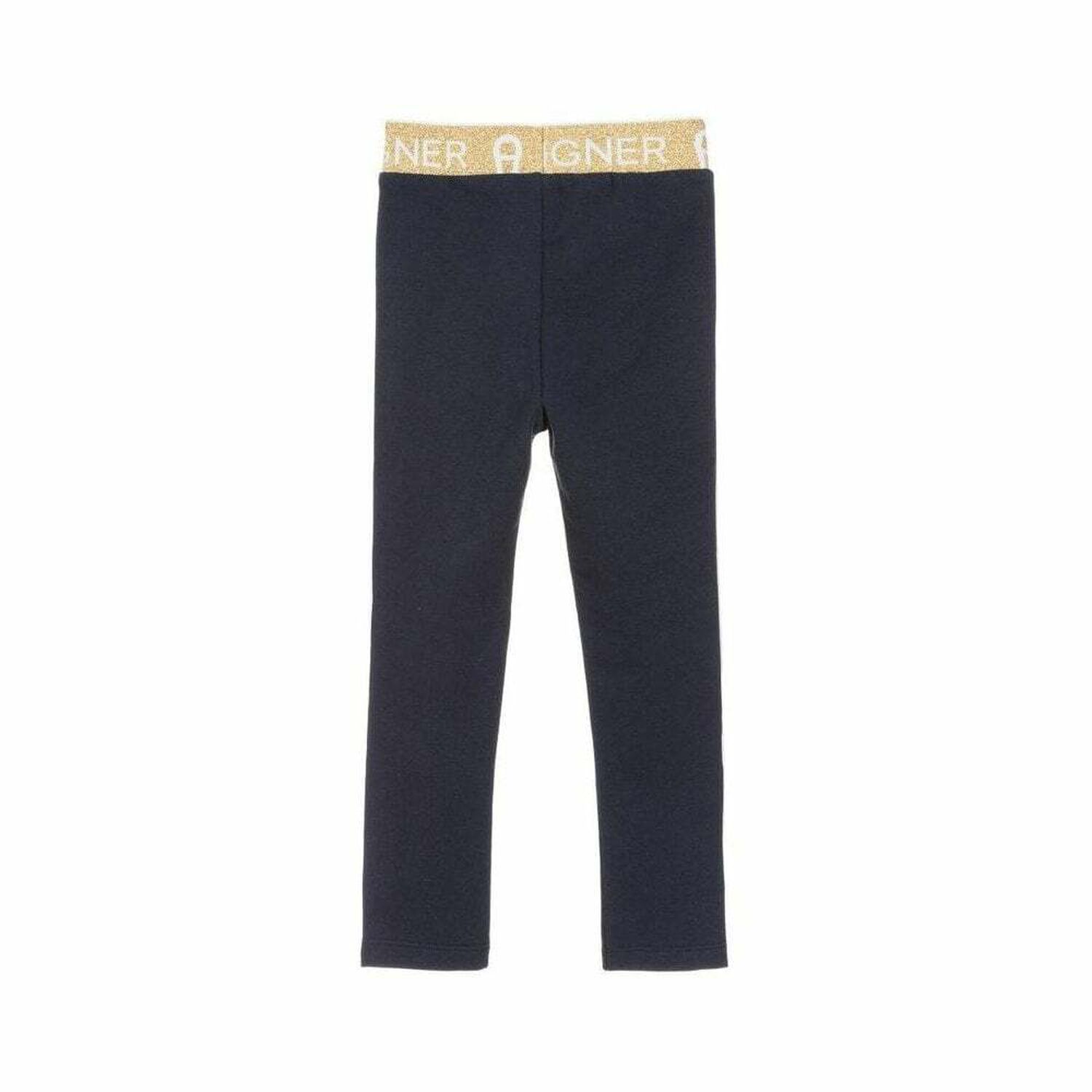 Girls Navy Blue and Gold Leggings, 1, hi-res