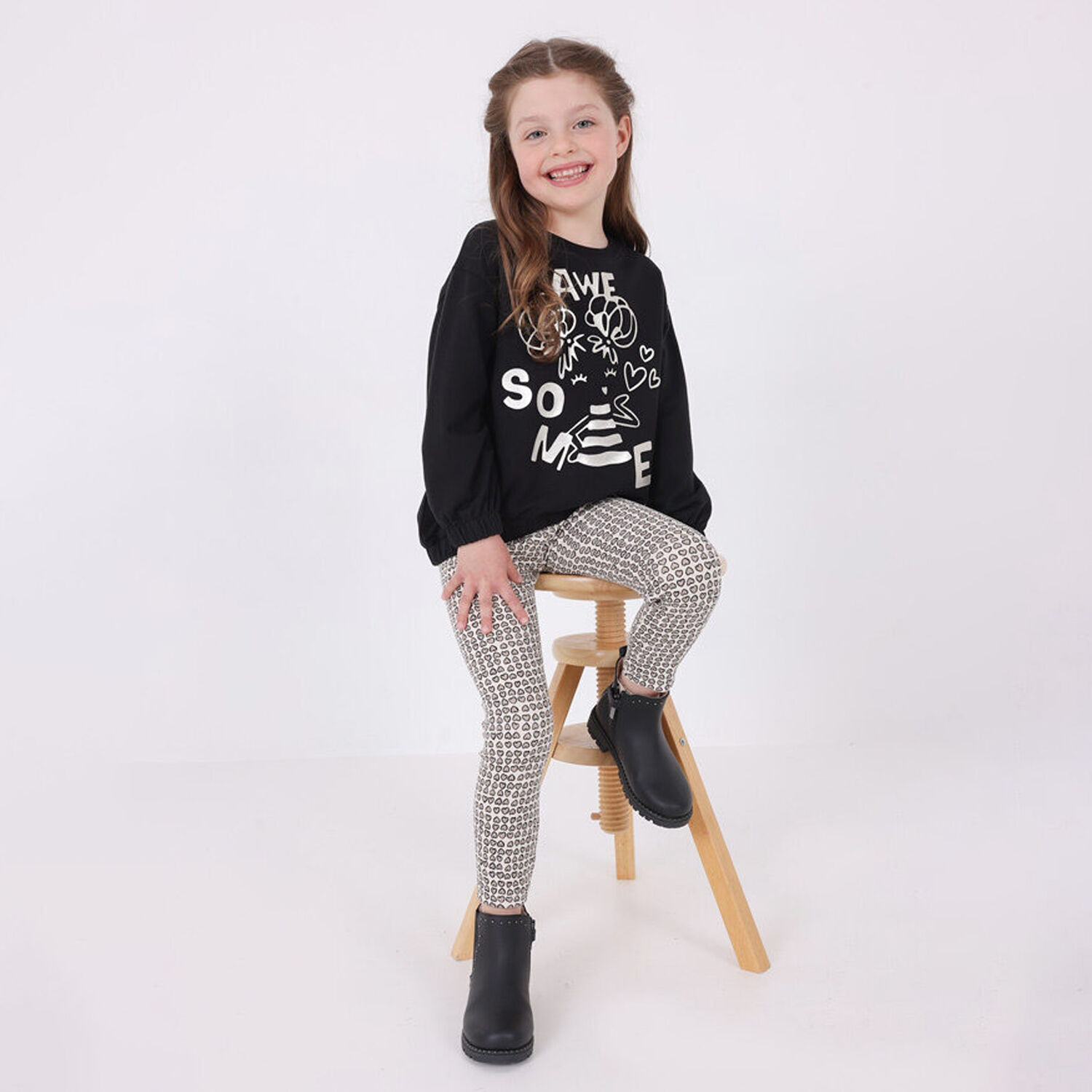 Girls Black & Beige Leggings Set, 1, hi-res image number null