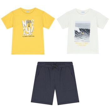 Boys Yellow, White & Navy Blue Shorts Set