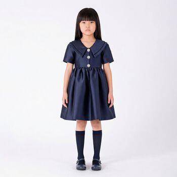 Girls Navy Blue Crystal Dress