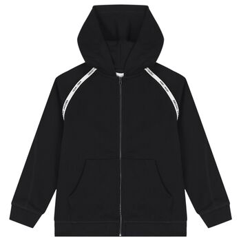 Boys Black Logo Hooded Zip Up Top