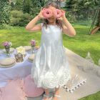 Girls White Flower Satin Dress, 1, hi-res