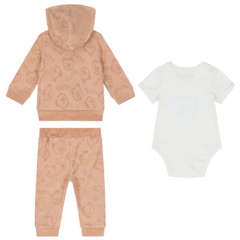 White & Beige Logo 3 Piece Tracksuit