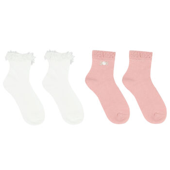 Girls White & Pink Socks ( 2-Pack )