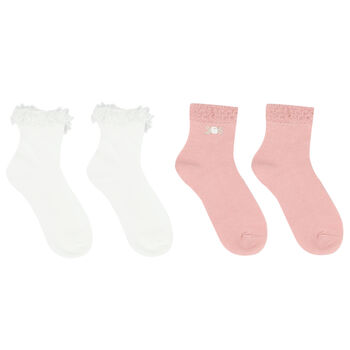 Girls White & Pink Socks ( 2-Pack )