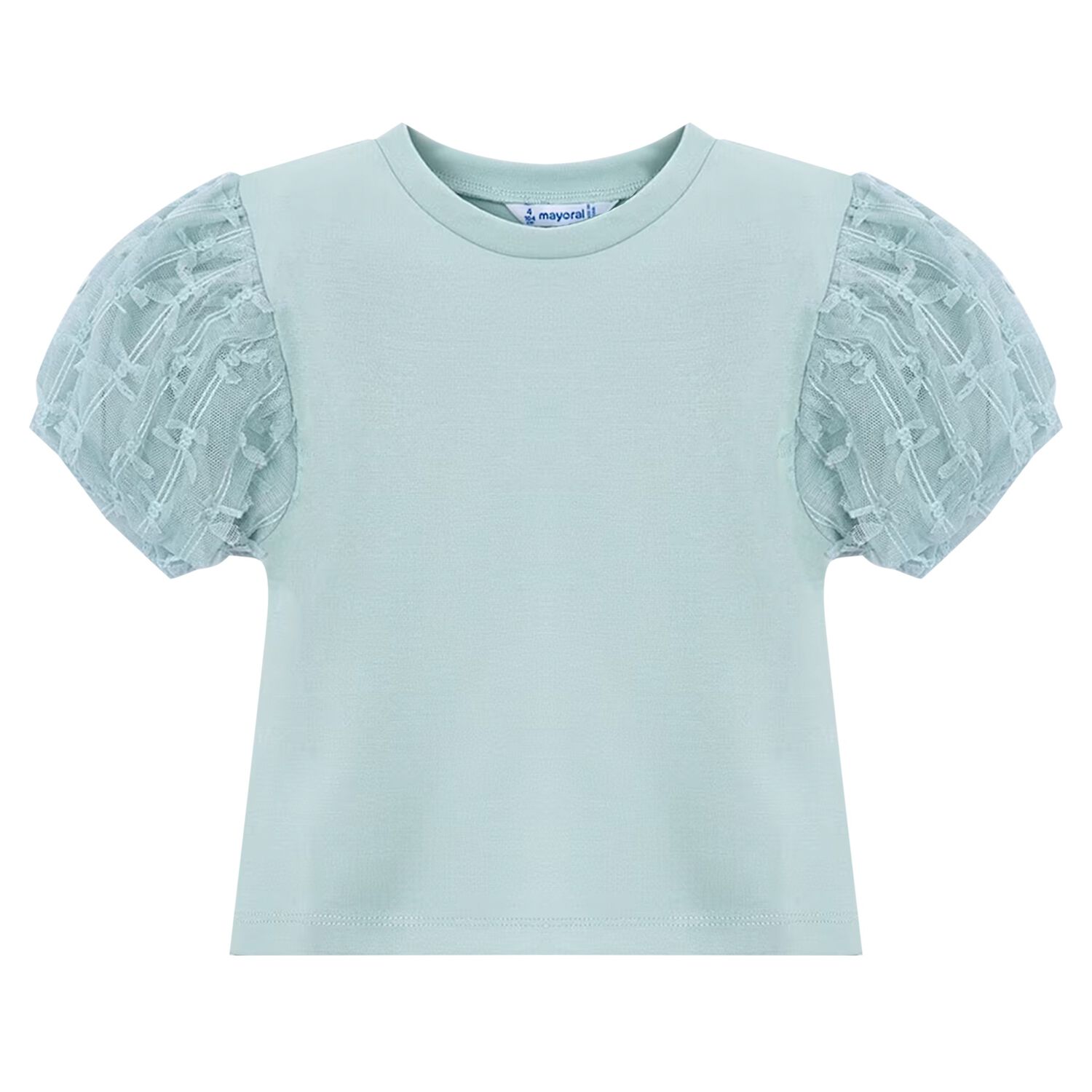 Girls Green Tulle Blouse, 2, hi-res