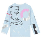 توب بأكمام بالشعار باللون الكحلي للبنات, 1, hi-res