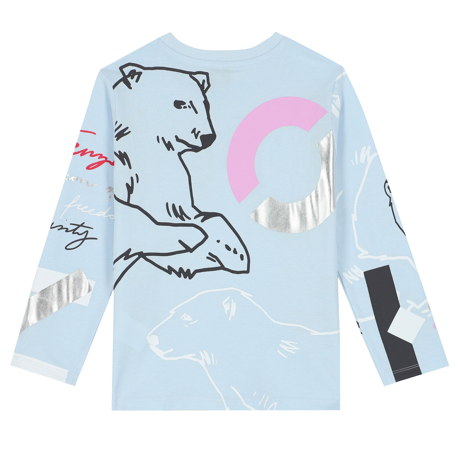 توب بأكمام بالشعار باللون الكحلي للبنات, 1, hi-res