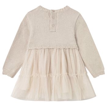 Younger Girls Beige Knitted & Tulle Dress