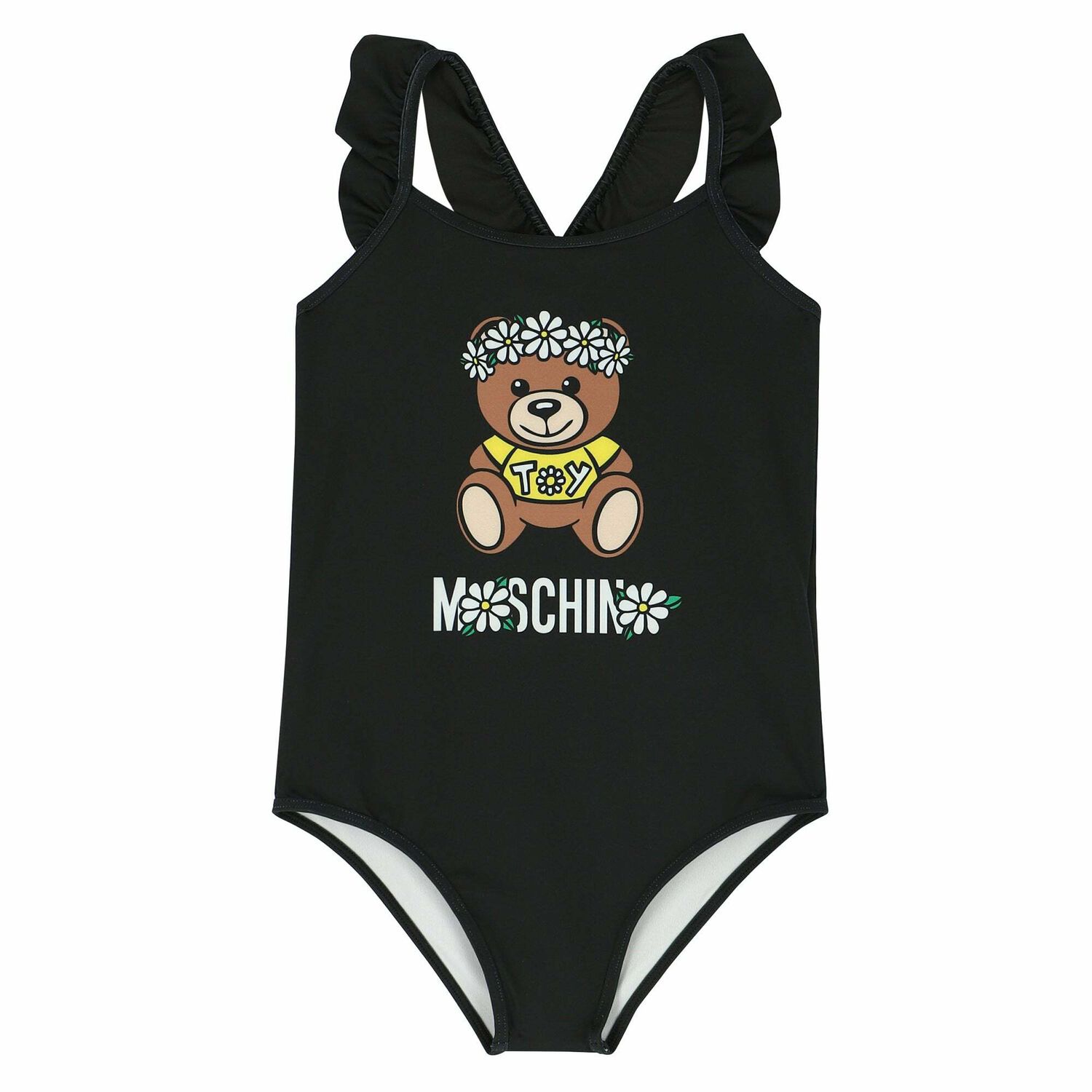 Girls Black Logo Teddy Swimsuit, 2, hi-res
