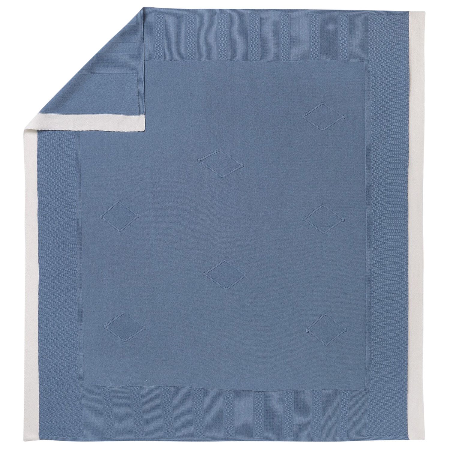 Baby Boys Blue & Ivory Knitted Blanket, 2, hi-res