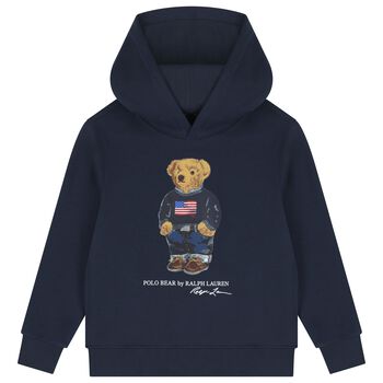 Boys Navy Blue Polo Bear Hooded Top