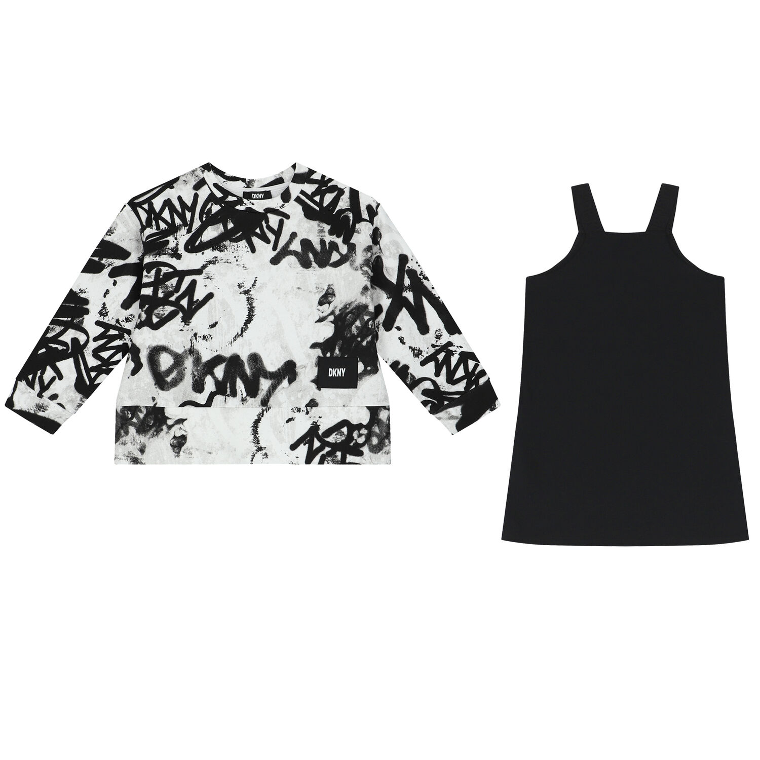 Girls White & Black Graffiti Logo Dress Set, 1, hi-res image number null