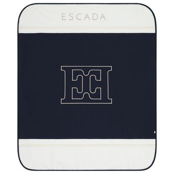 Baby Boys White & Navy Blue Logo Blanket