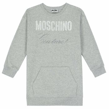 Girls Grey Crystal Logo Dress