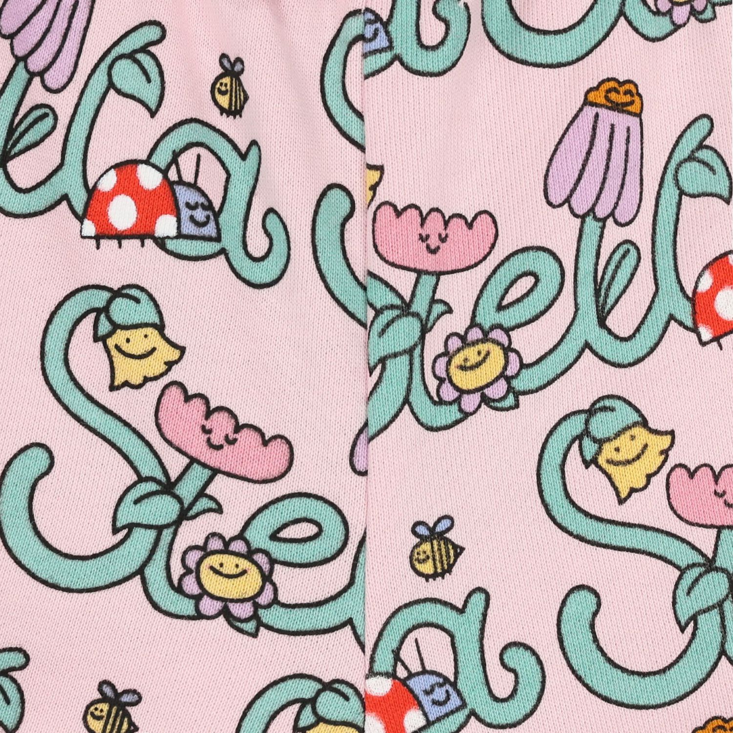 شورت أطفال بالشعار وطبعة الزهور باللون الوردي للبنات, 1, hi-res