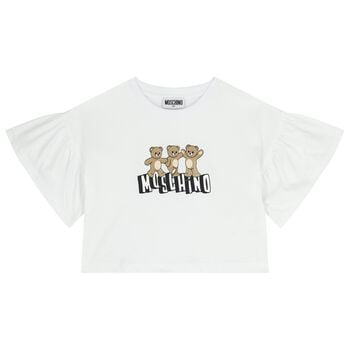 Girls White Teddy Bear Logo T-Shirt