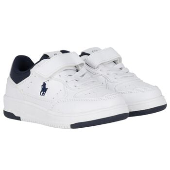 Boys White & Navy Blue Logo Trainers