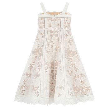 Girls White & Beige Lace Dress