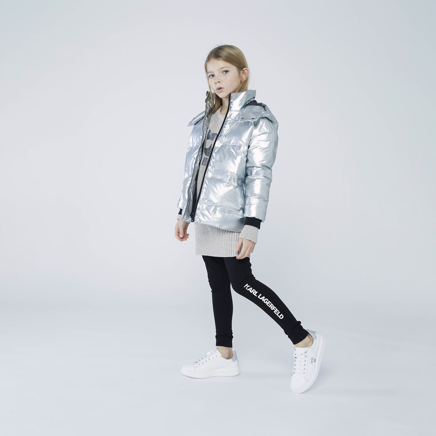 Girls Black Logo Leggings, 1, hi-res