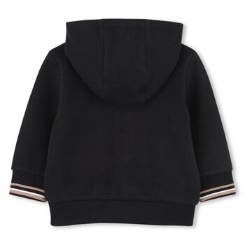 Younger Boys Black Logo Hooded Zip Up Top