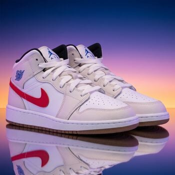 White & Grey Air Jordan 1 Mid Trainers