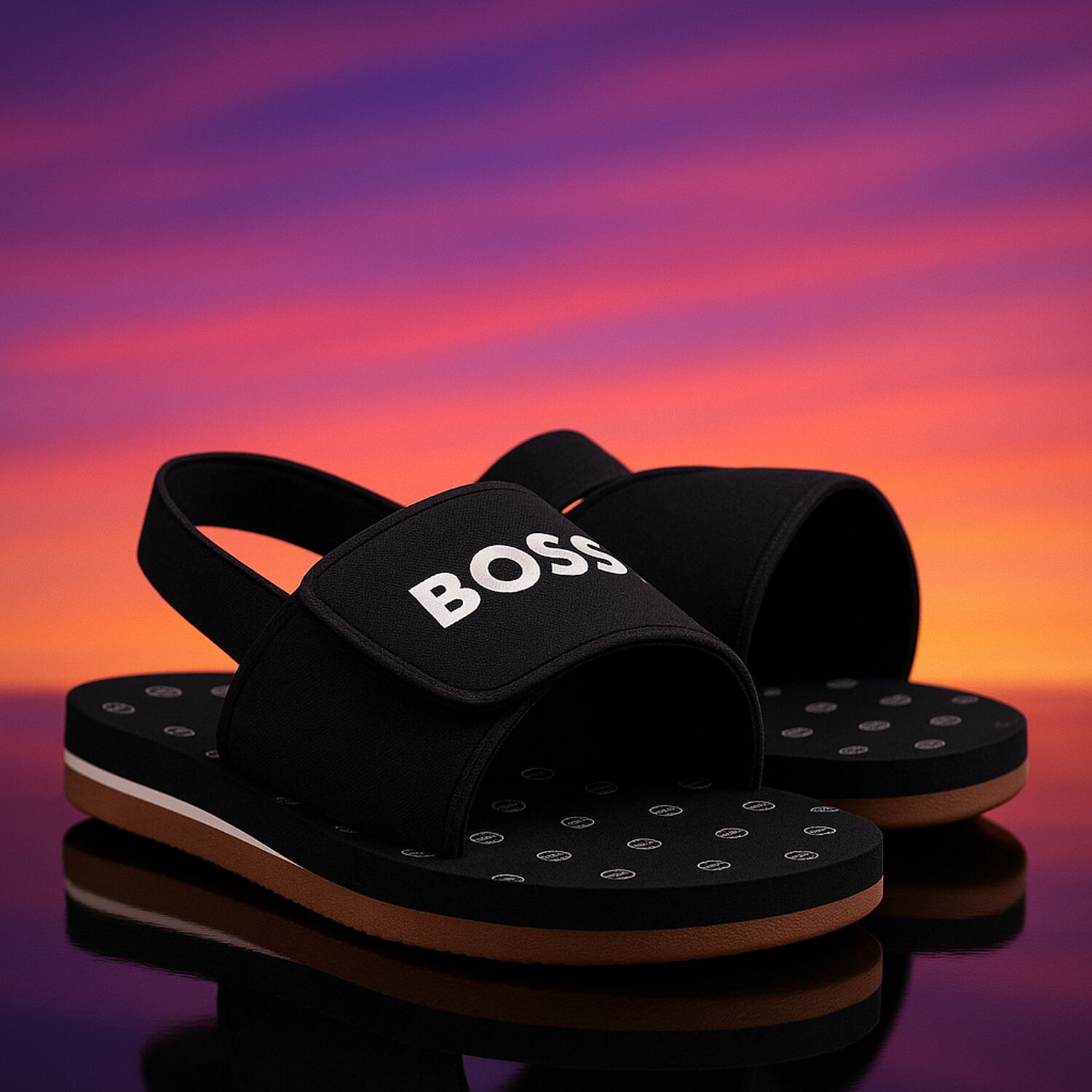 Boys Black Logo Sandals, 1, hi-res image number null