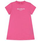 طقم فستان باللون وردي بشعار , 1, hi-res