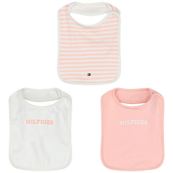 Baby Girls Pink & White Logo Bibs (3-Pack)