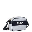 Girls White & Blue Logo Striped HandBag, 1, hi-res