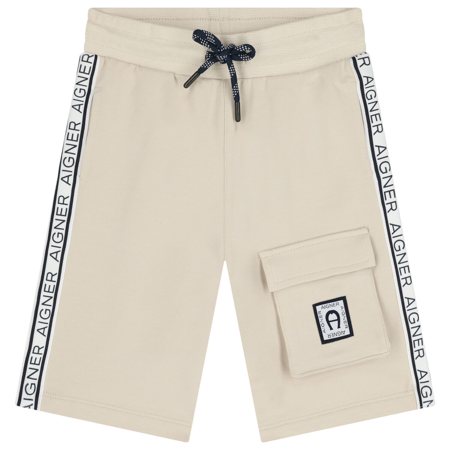 Boys Beige Logo Shorts, 1, hi-res