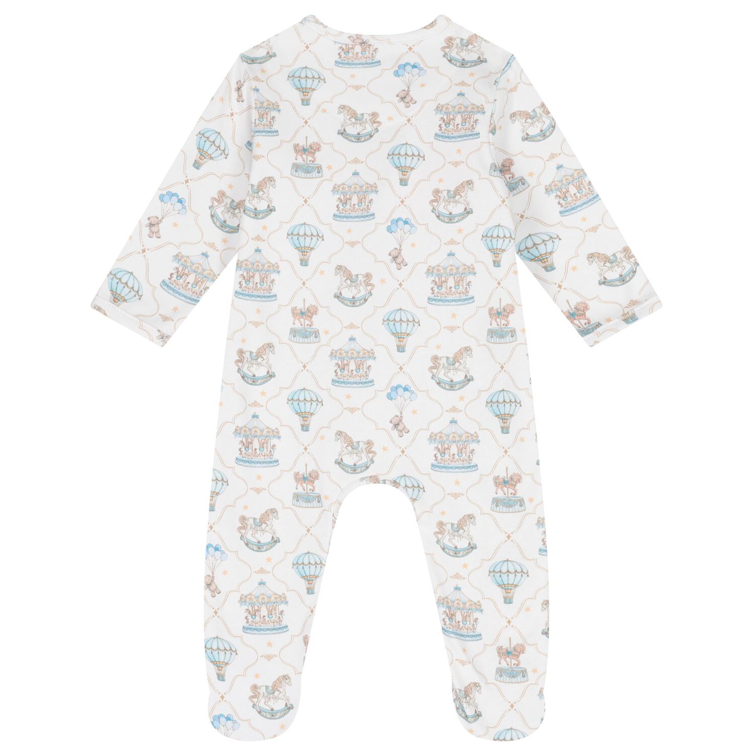 Baby Boys Blue & White Carousel & Hot Air Balloon Babygrow, 1, hi-res