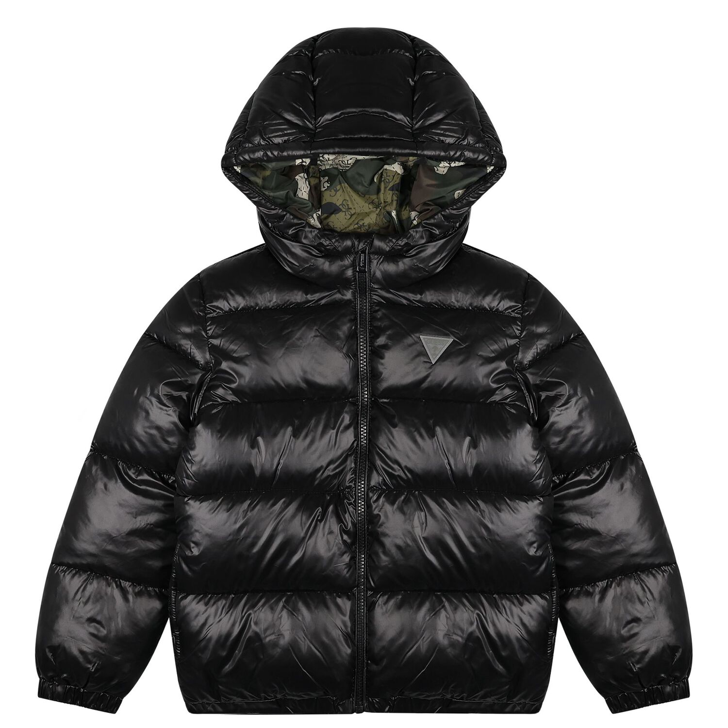 Boys Black Logo Puffer Jacket, 1, hi-res