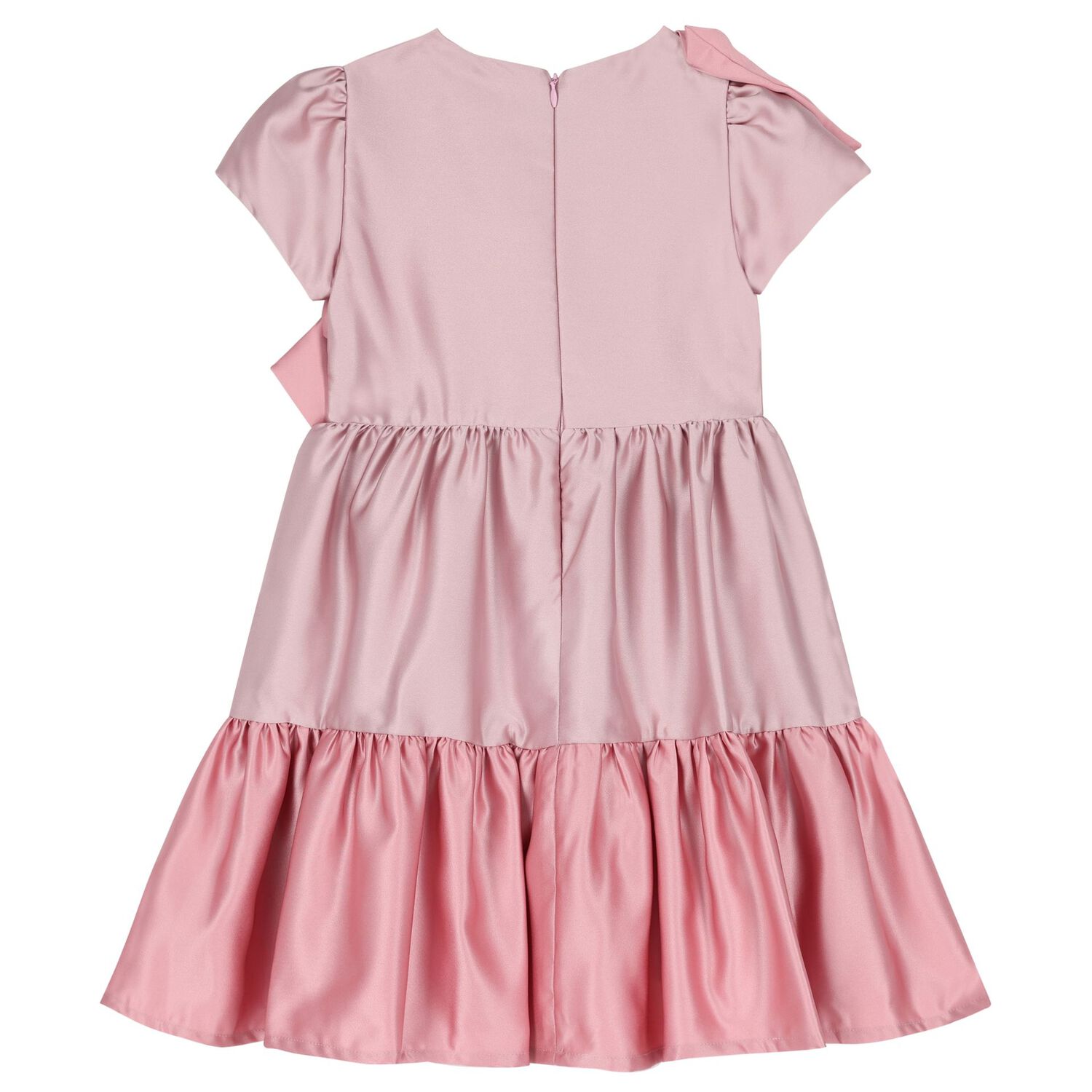 Girls Pink Satin Bow Dress, 1, hi-res