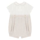 Baby Boys White & Beige Romper, 1, hi-res